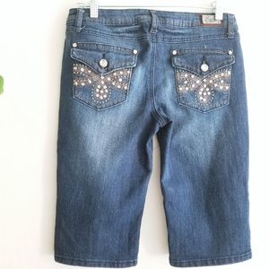 Earl Bermuda Jean Shorts Rhinestone Embellished